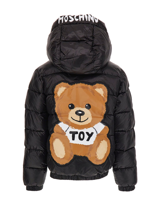 ZIP-UP JACKET WITH LARGE BEAR GRAPHIC ON BACK - BLACK