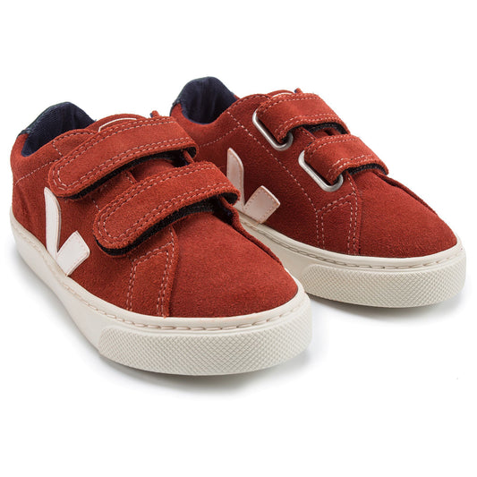 Girls & Boys Red Leather Velcro With White ''V'' Shoes - Cemarose Children's Fashion Boutique