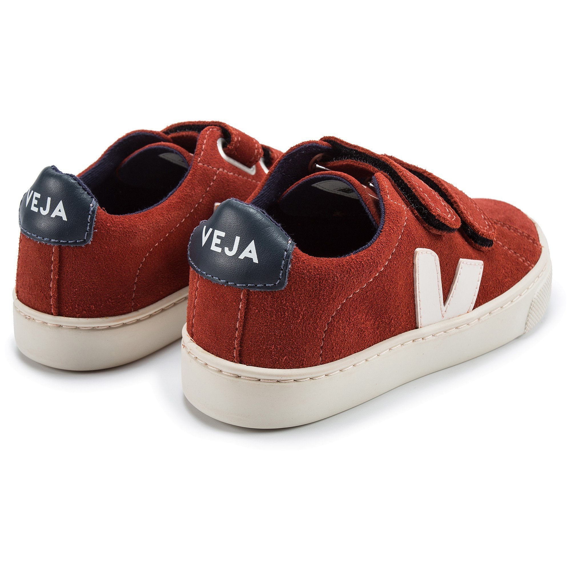 Girls & Boys Red Leather Velcro With White ''V'' Shoes - Cemarose Children's Fashion Boutique