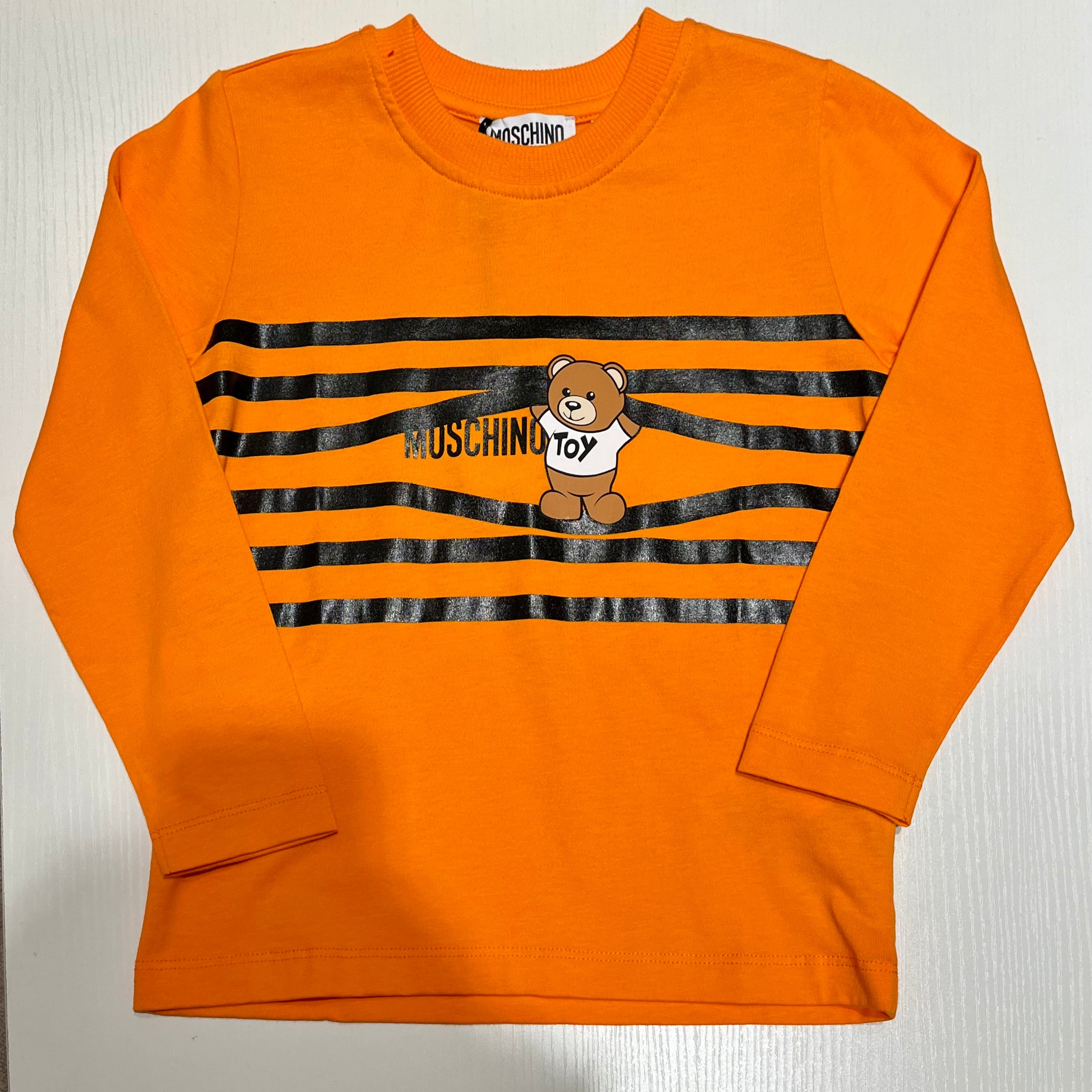 LS T SHIRT WITH STRIPED LOGO AND BEAR GRAPHIC - ORANGE