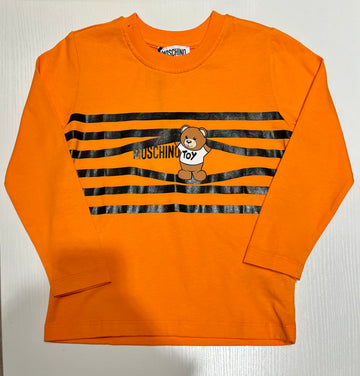 LS T SHIRT WITH STRIPED LOGO AND BEAR GRAPHIC - ORANGE