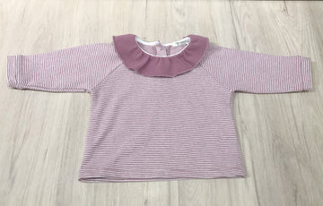 STRIPED LS BLOUSE WITH COLLAR, LVNDR/WHT - Cemarose Children's Fashion Boutique