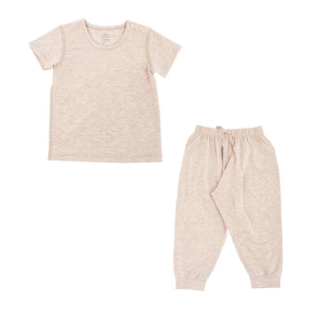 Basics Bamboo Cotton Short Sleeve Set (T-Shirt+Harem Pants)-Warm Taupe - Cémarose Canada