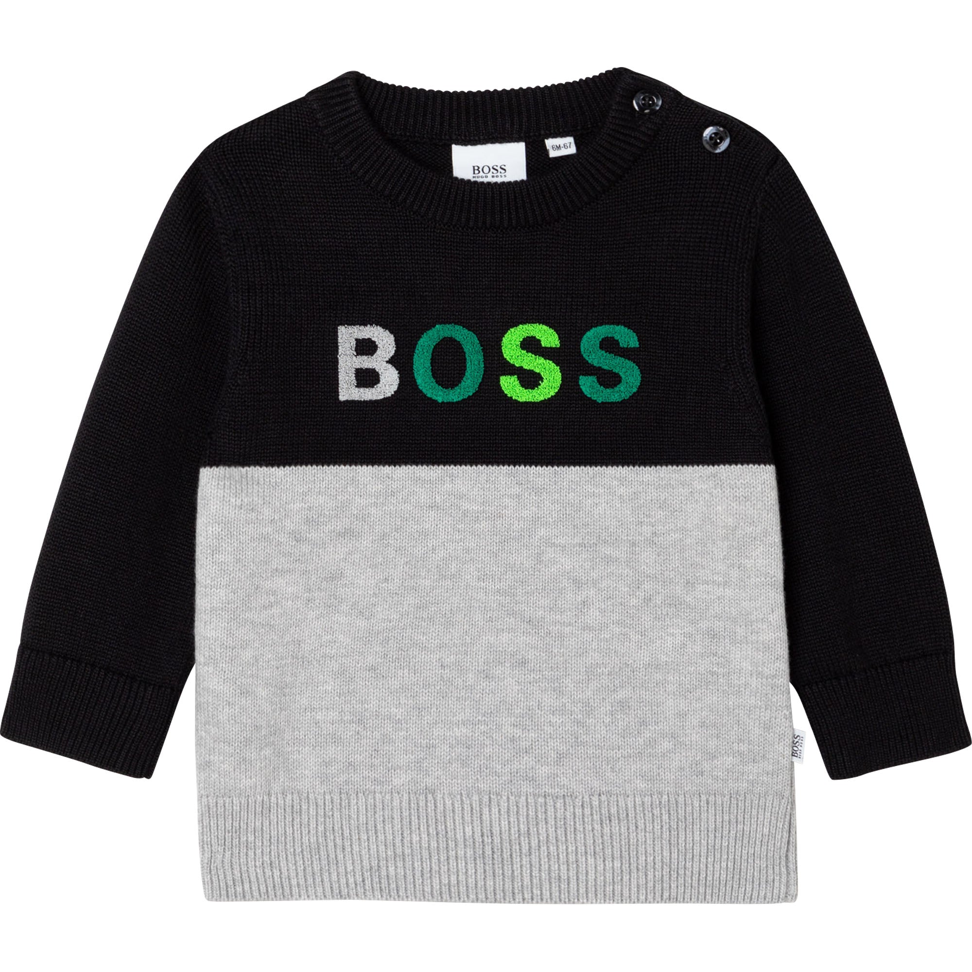 BOYS SWEATER WITH TEXT LOGO, BLACK/GREY