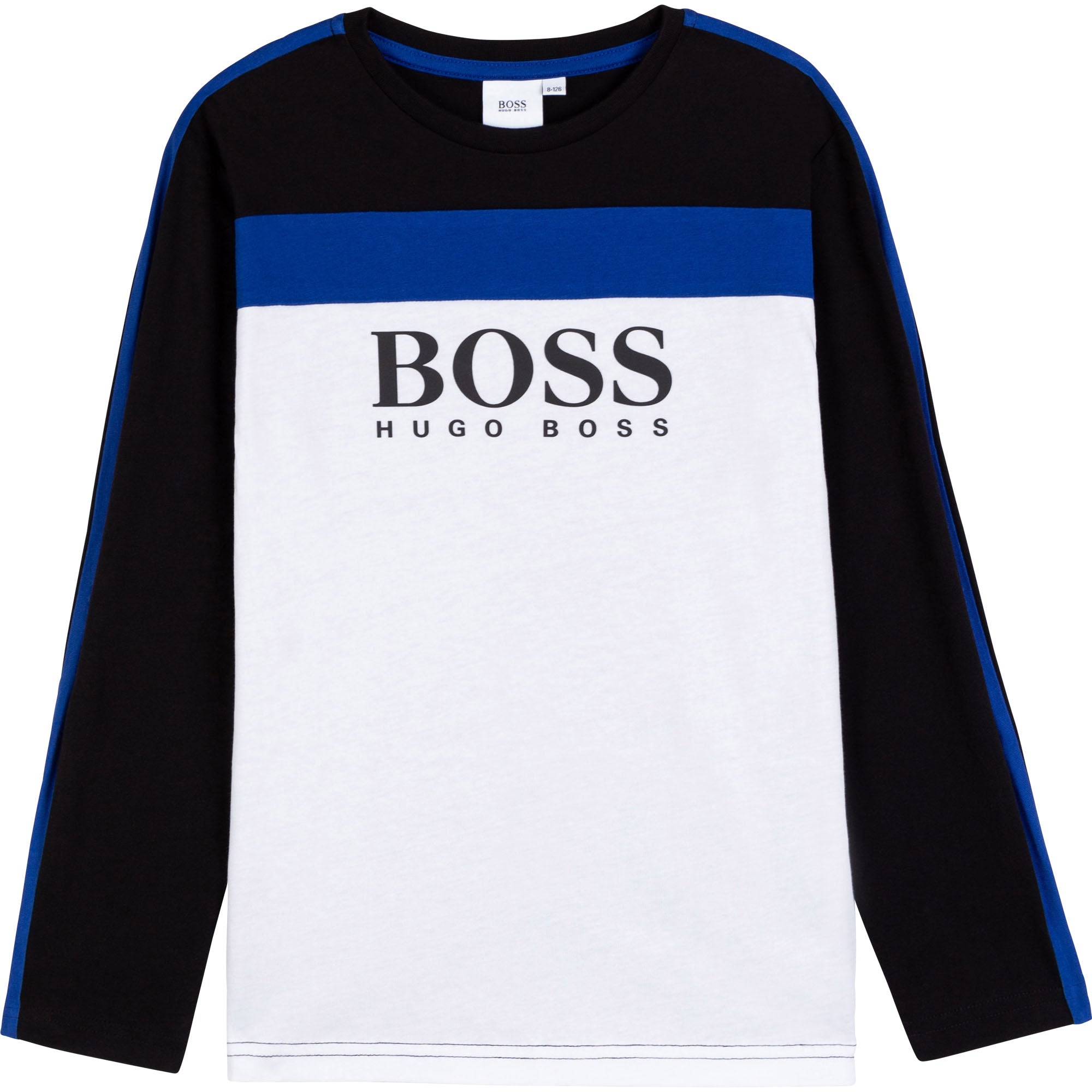BOYS LS TEE COLOR BLOCK WITH LOGO, WHITE