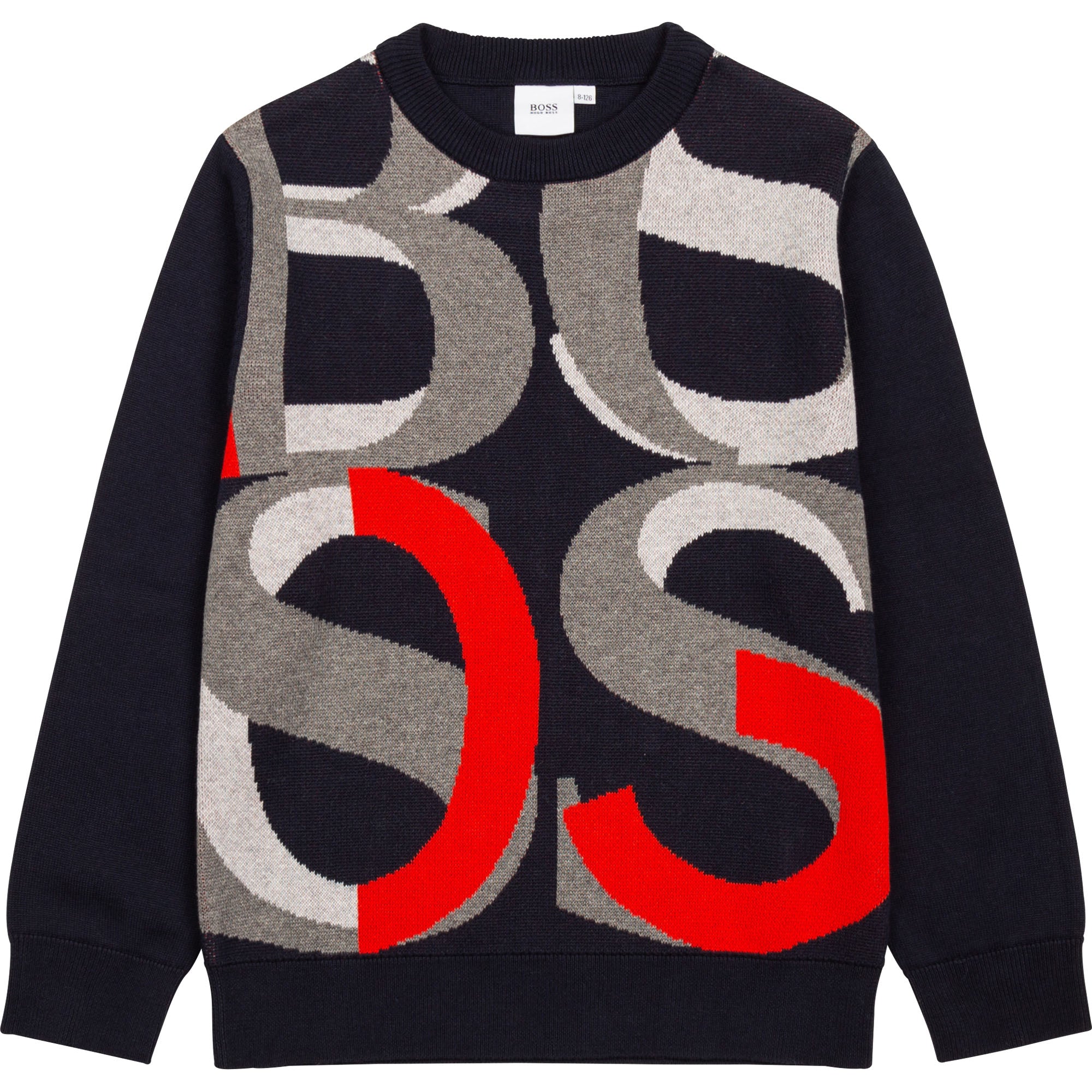 BOYS SWEATER WITH BOSS JACQUARED MINI ME, NAVY