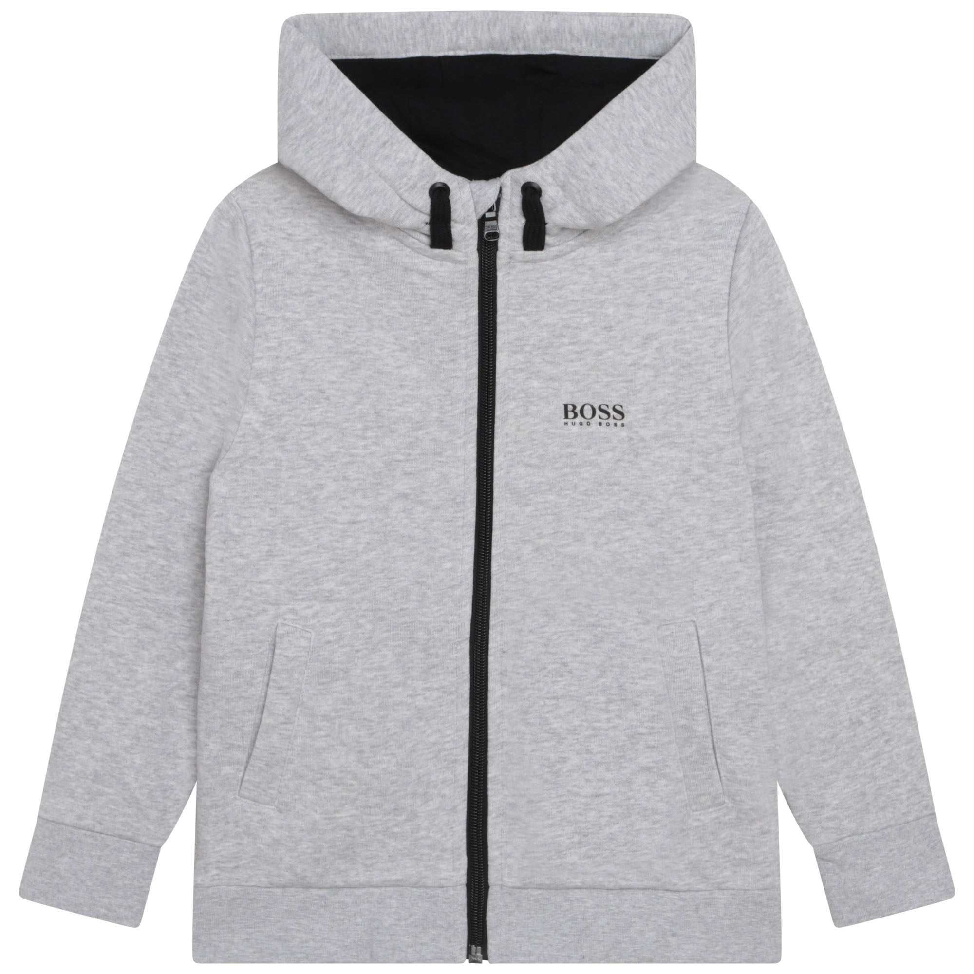 FRENCH TERRY HOODED TRACK CARDIGAN, CHINE GREY