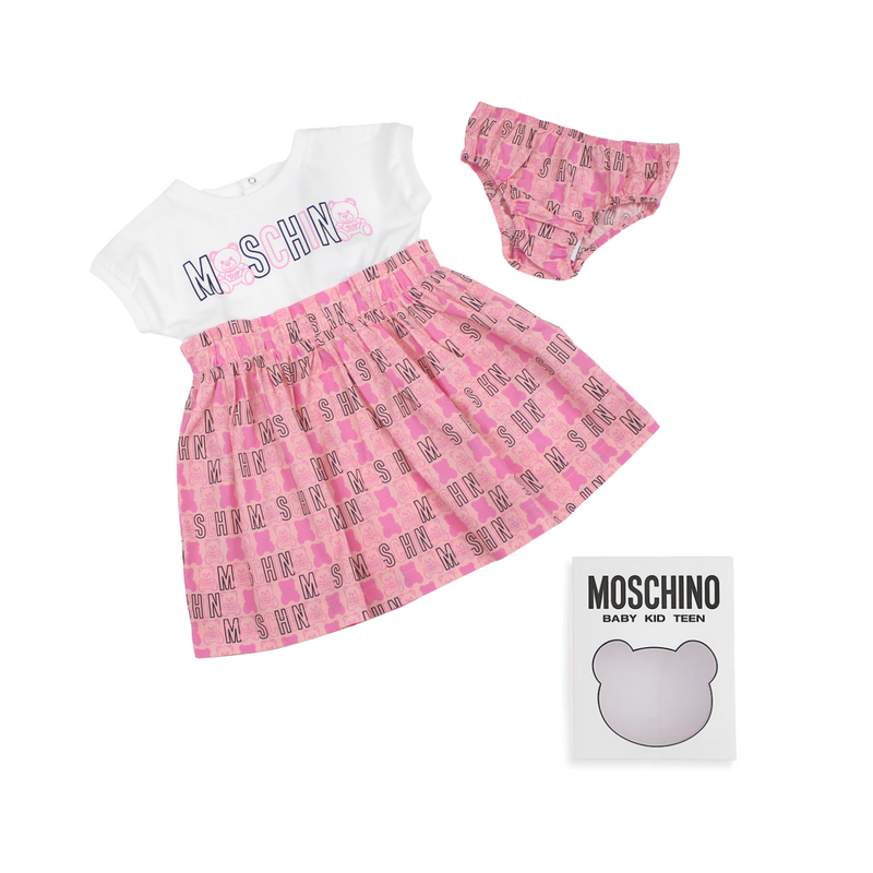 BABY GIRL SS DRESS W BLOOMERS+G B WITH ALLOVER TXT, SUGAR TOY