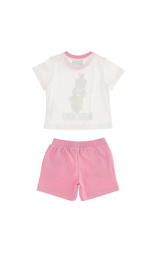 BABY 2PCS SET SHORTS WITH SS TEE AND MINION GRAPHIC, WHT/PINK