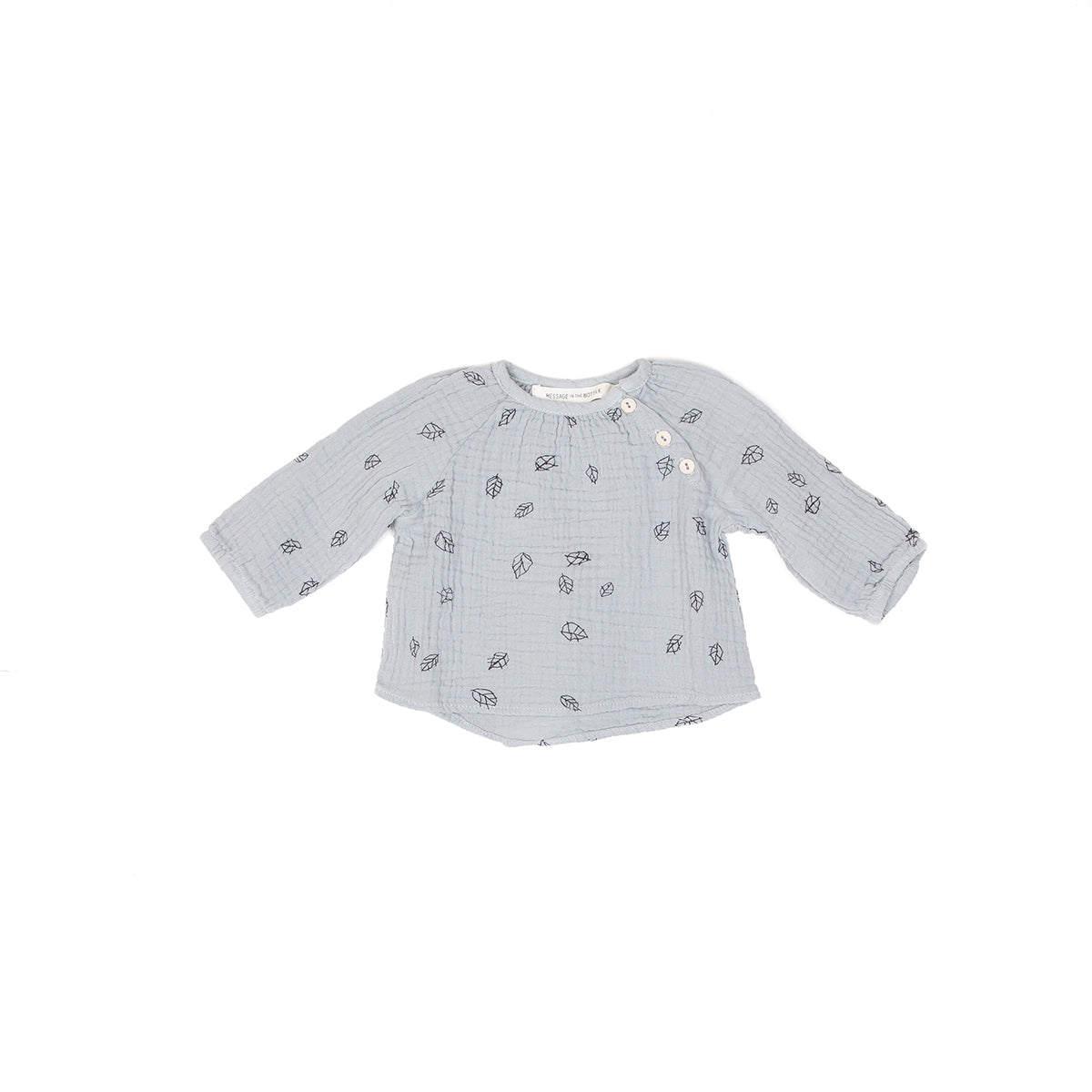 LS GRL BLOUSE W BUTTONS, STONE LEAVES - Cemarose Children's Fashion Boutique