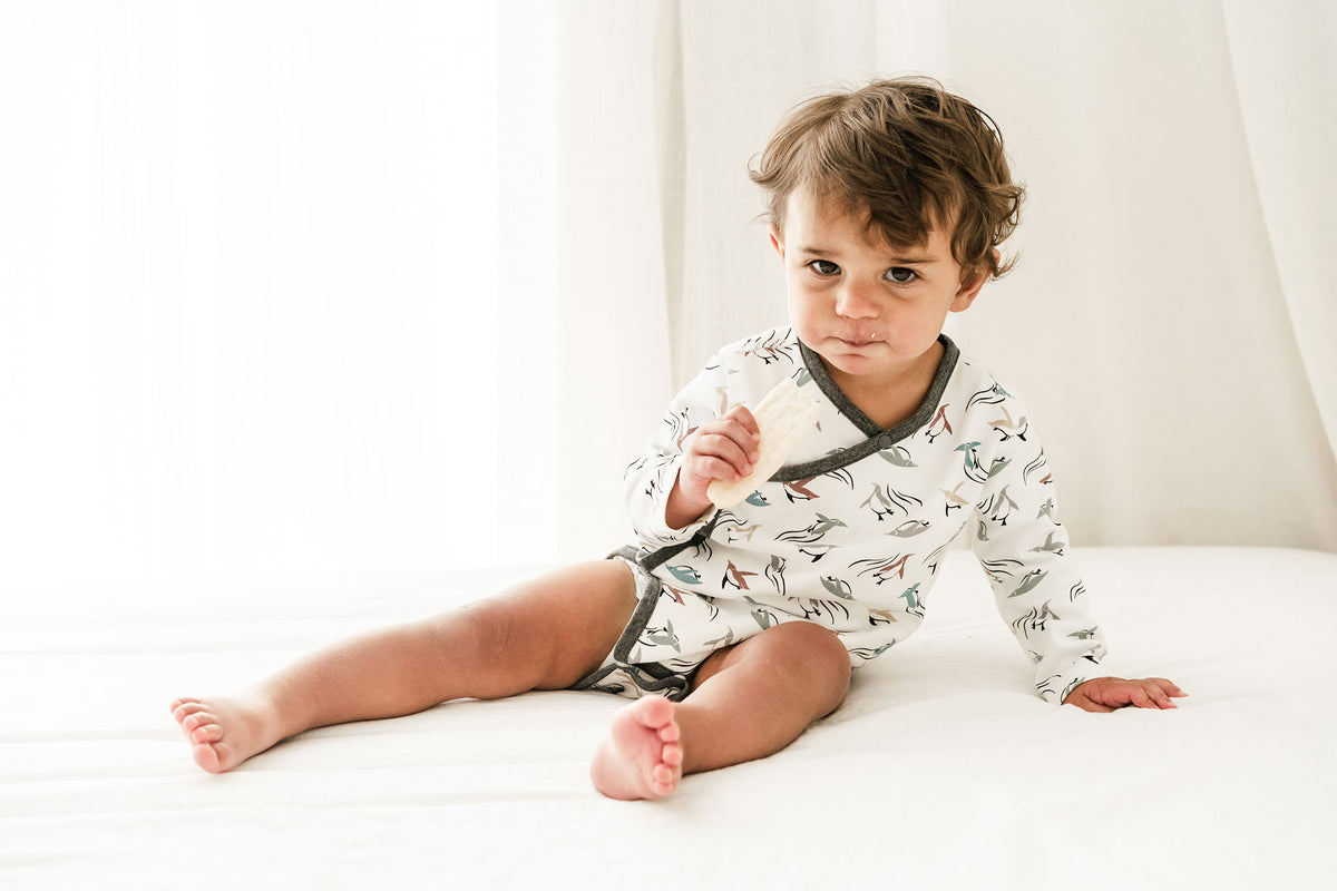 Organic Cotton Kimono Long Sleeve Onesie - Rainbow Swim