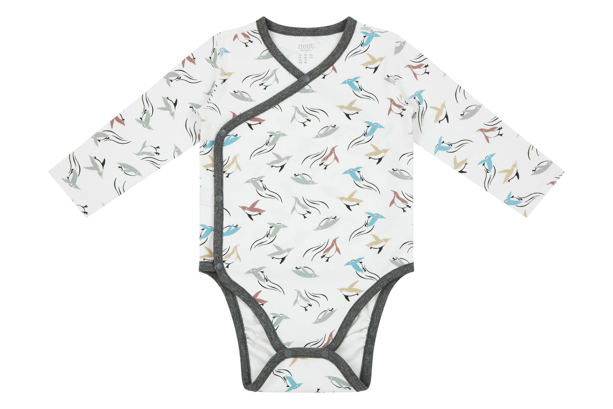 Organic Cotton Kimono Long Sleeve Onesie - Rainbow Swim
