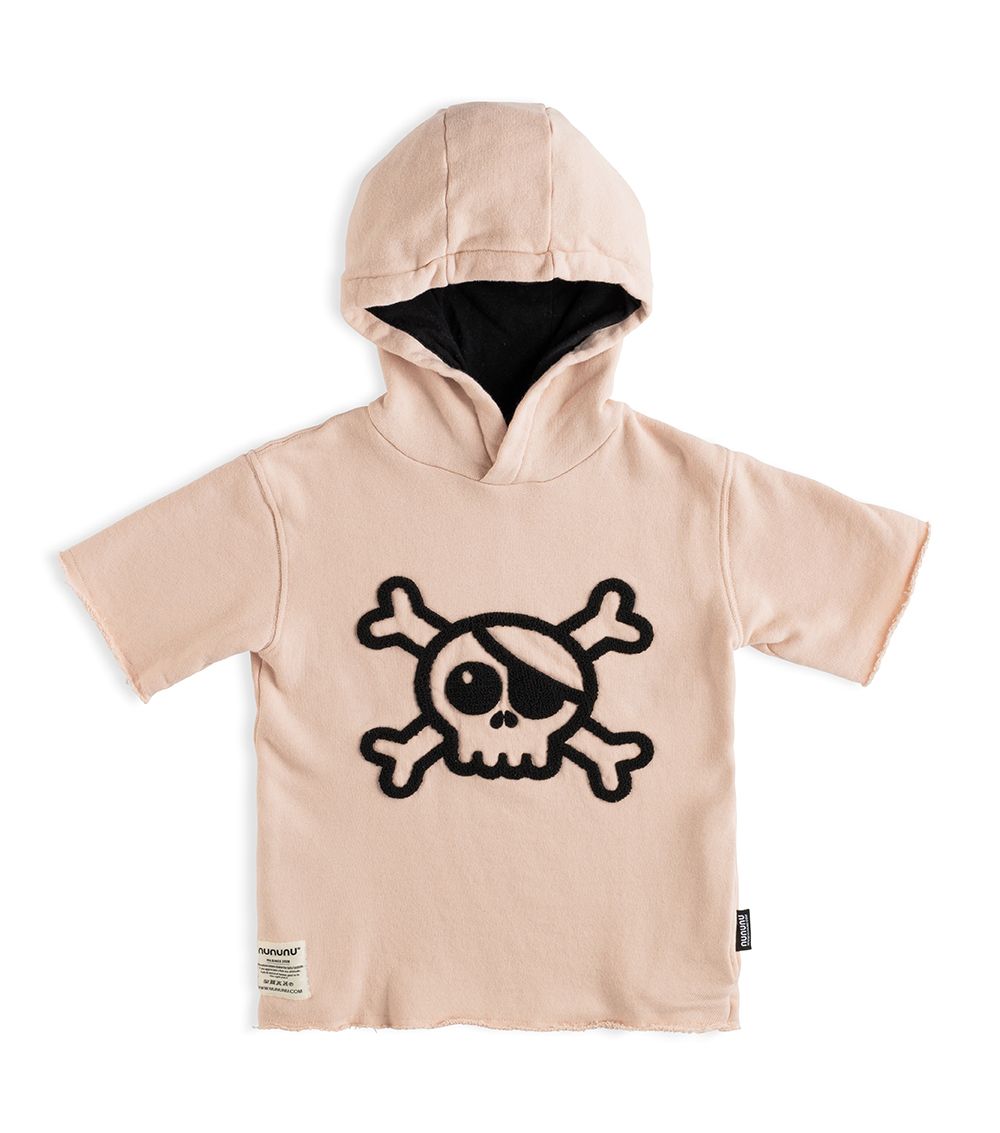 FUZZY SKULL S/S HOODED SWEATSHIRT, NUDE
