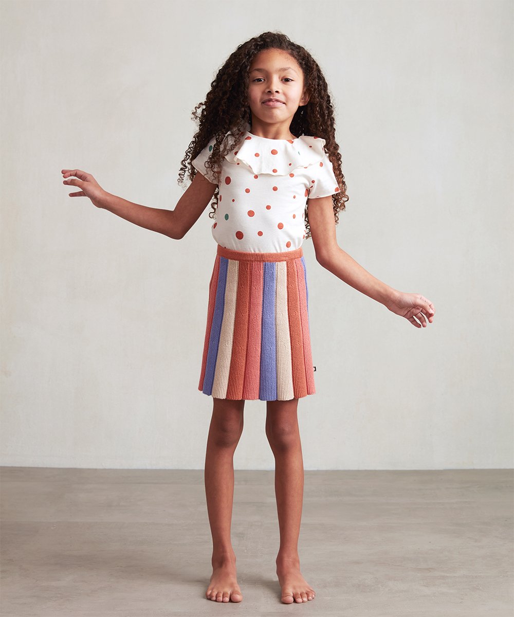 Ruffle Neck Tee Shirt-Gardenia/Dots - Cémarose Canada
