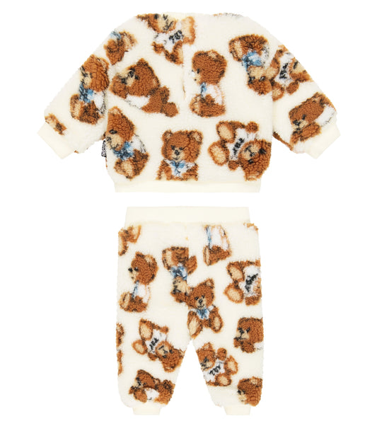 BABY FUZZY TRACKSUIT WITH ALLOVER BOW BEAR - CLOD PELU