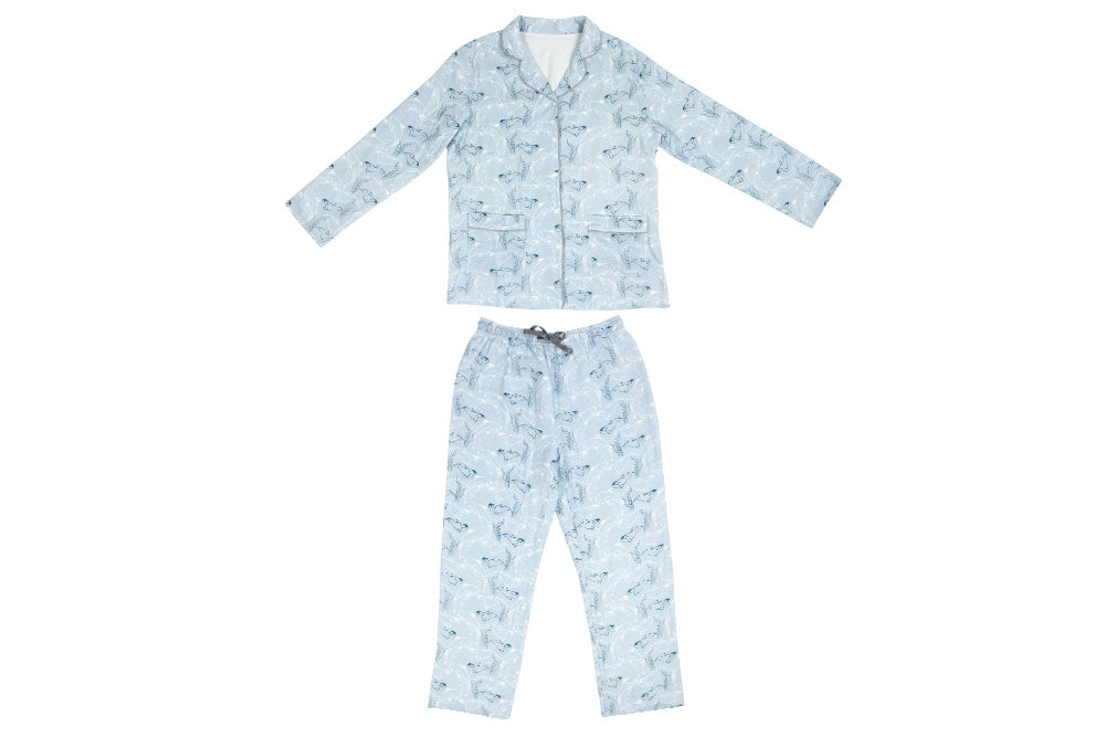 Women's Bamboo Long Sleeve Button-Up PJ Set - Orca Blue - Cémarose Canada