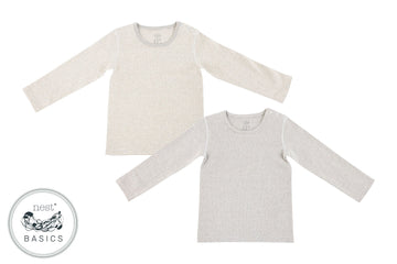 Basics Organic Cotton Ribbed Long Sleeve T-Shirt(2 Pack)-Light Grey