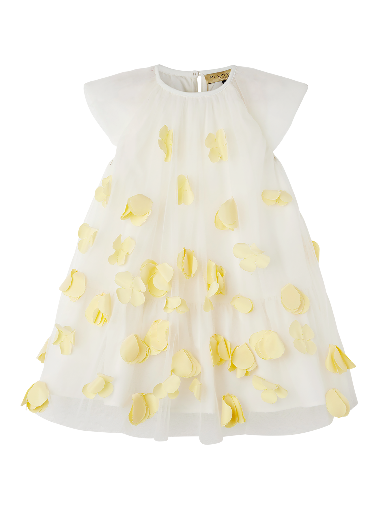 GIRL TULLE DRESS WITH FLOWER PATCHES - WHITE YELLO