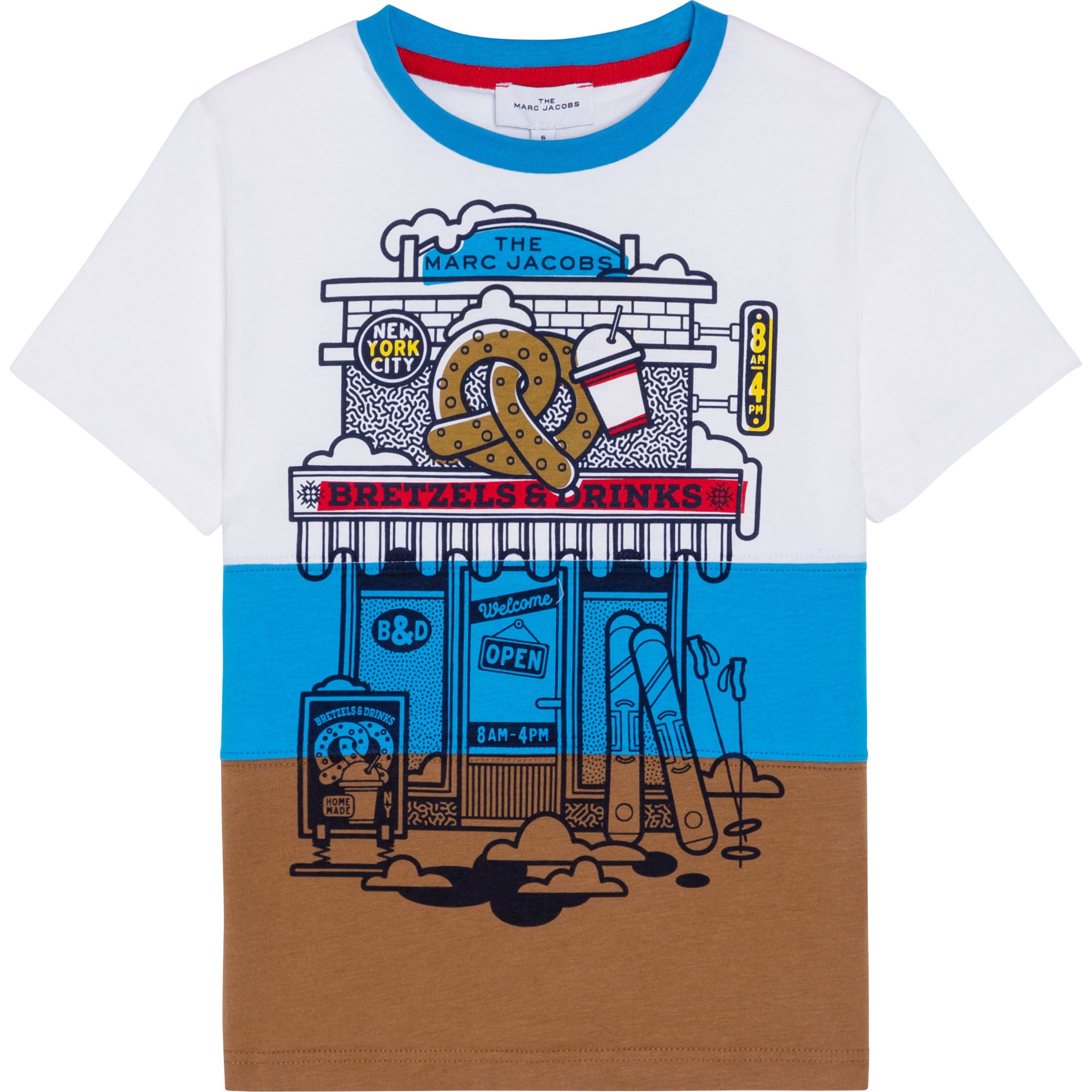 SS COLOR BLOCK T-SHIRT, FOOD STAND GRAPHIC, OFF WHITE