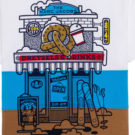SS COLOR BLOCK T-SHIRT, FOOD STAND GRAPHIC, OFF WHITE