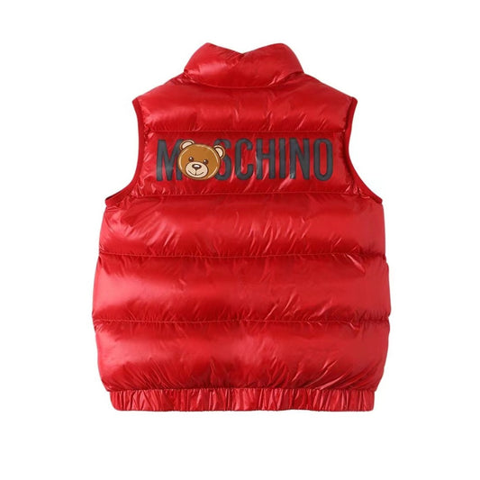 ZIP-UP VEST WITH BEAR GRAPHIC - POPPY RED