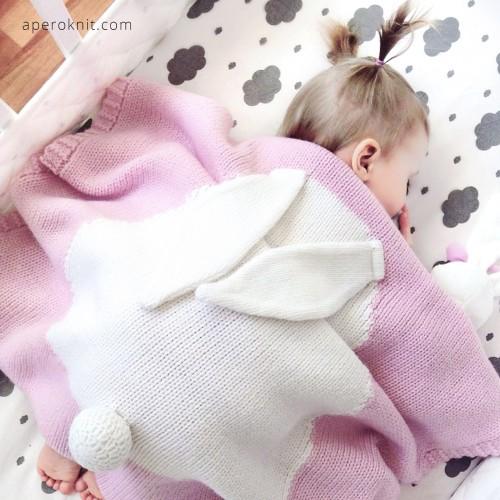 BUNNY blanket, light pink, MERINO WOOL - Cemarose Children's Fashion Boutique