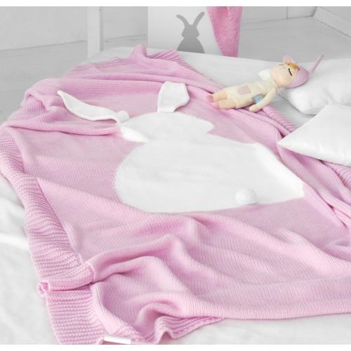 BUNNY blanket, light pink, MERINO WOOL - Cemarose Children's Fashion Boutique