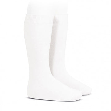 Plain stitch basic knee high socks - White