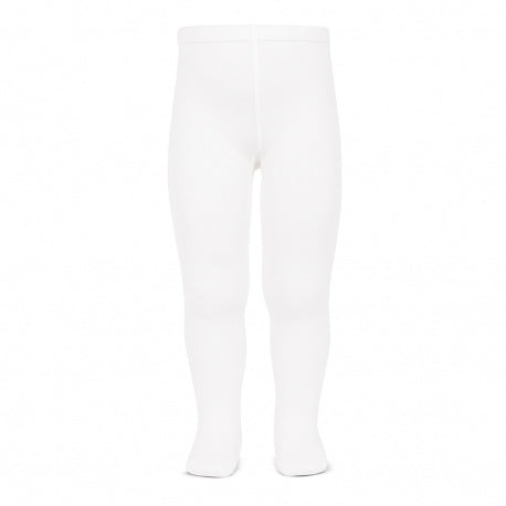 Plain stitch basic tights - White