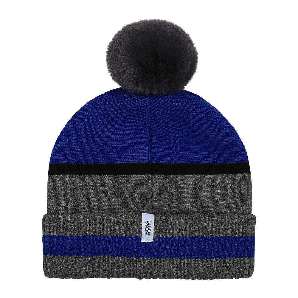 BOYS PULL ON HAT WITH LOGO JACQUARD, GREY MARL M