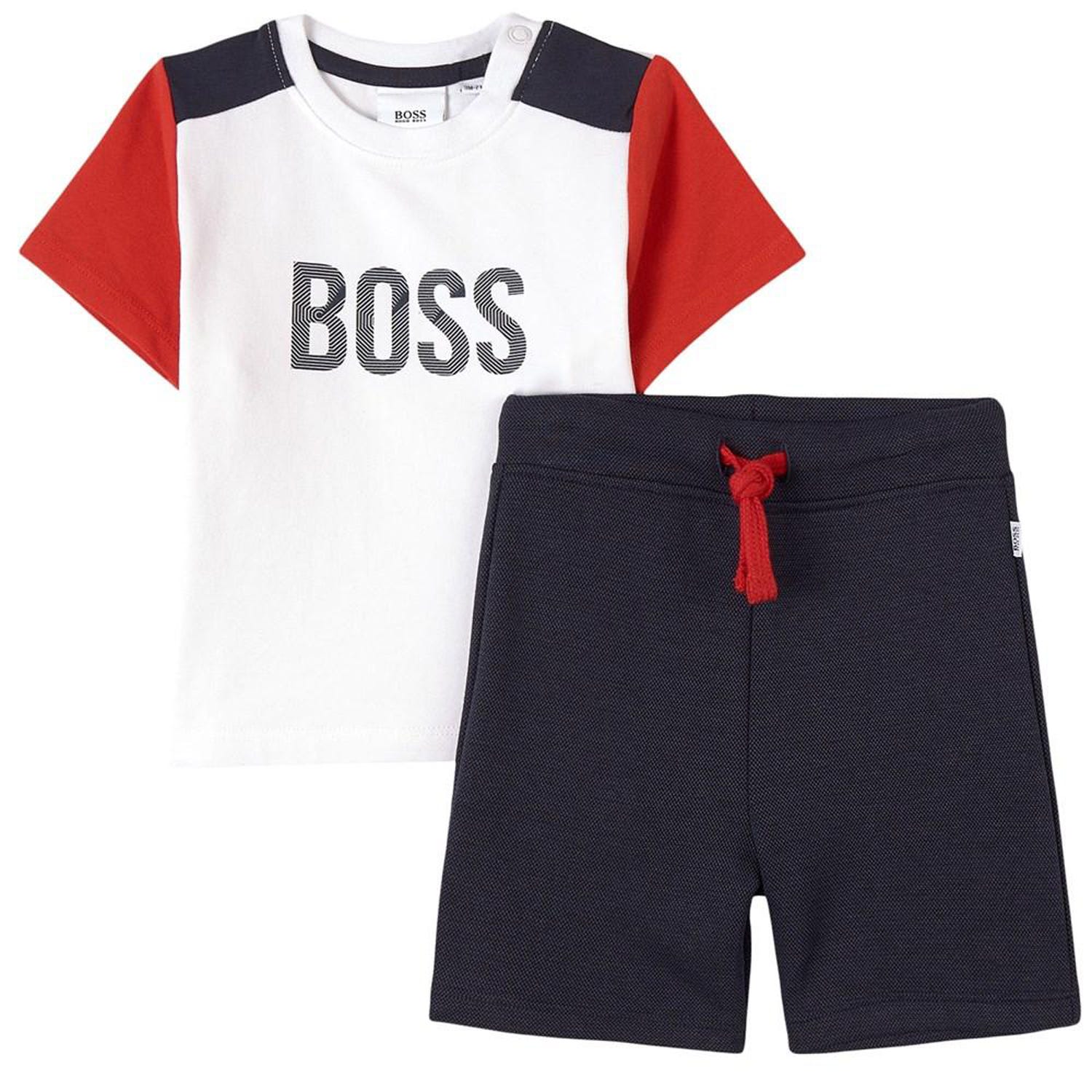 BABY BOYS SS TEE AND SHORT SET WITH LOGO,WHITE NAVY - Cémarose Canada