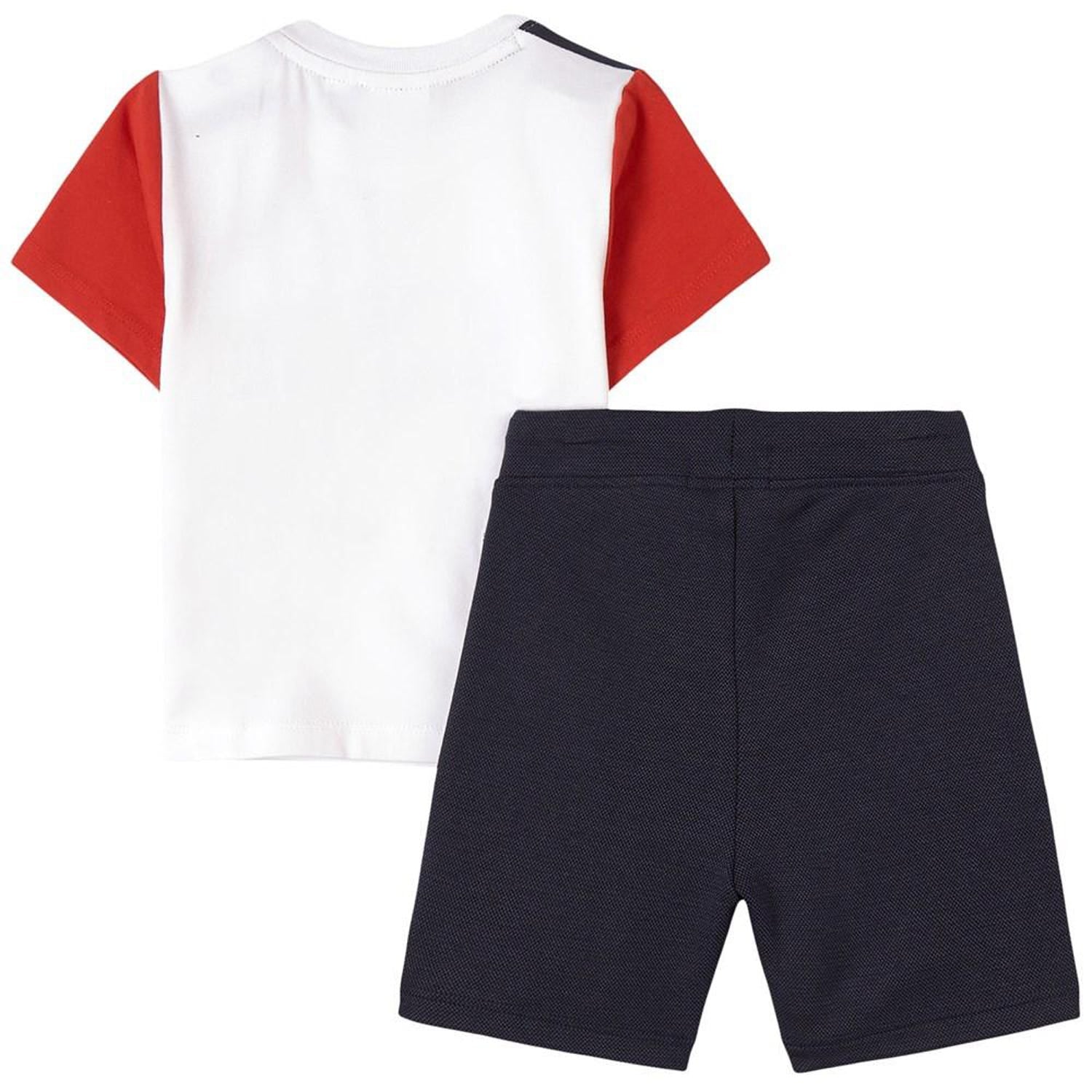 BABY BOYS SS TEE AND SHORT SET WITH LOGO,WHITE NAVY - Cémarose Canada