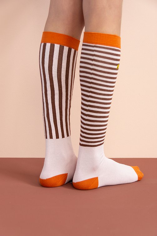 knee high socks | stripes | peony pink - Cémarose Canada