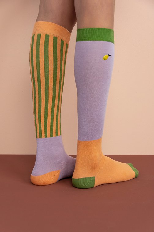knee high socks | deluxe | gustave lilac + concierge orange - Cémarose Canada