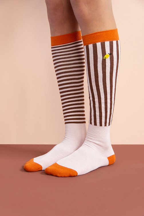 knee high socks | stripes | peony pink - Cémarose Canada