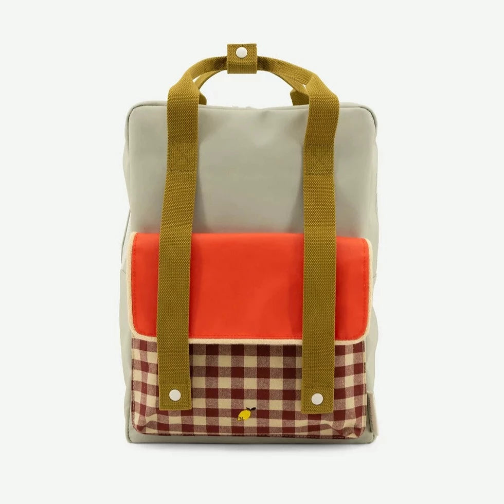 backpack large | gingham | pool green + apple red + leaf green