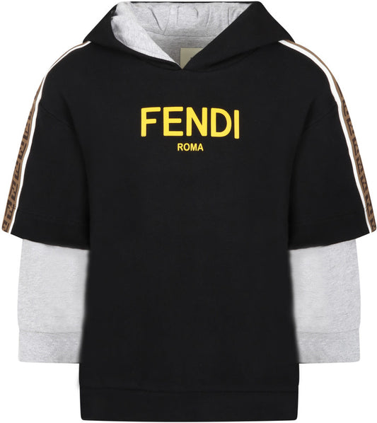 BOYS HOODED SWEATTOP WITH LOGO TEXT AND TAPE,BLACK - Cémarose Canada