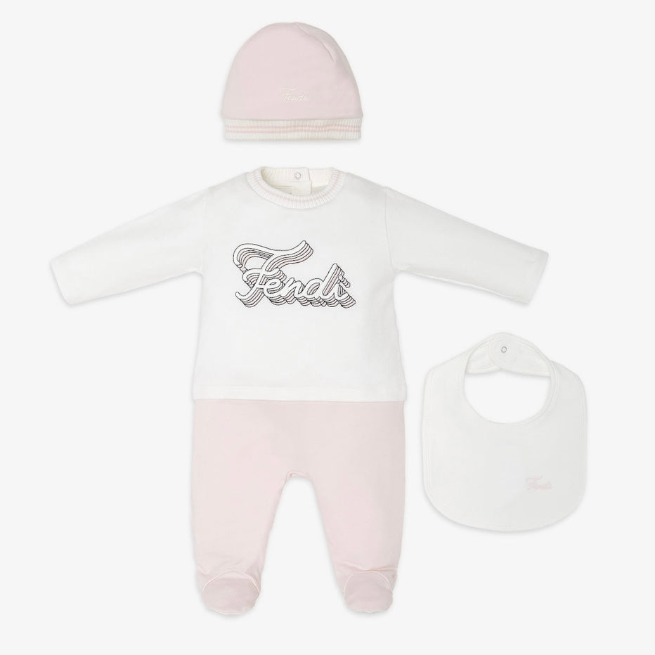 BABY FOOTIE WITH EMBROIDERED TXT LOGO HAT AND BIB - ROSA BABY
