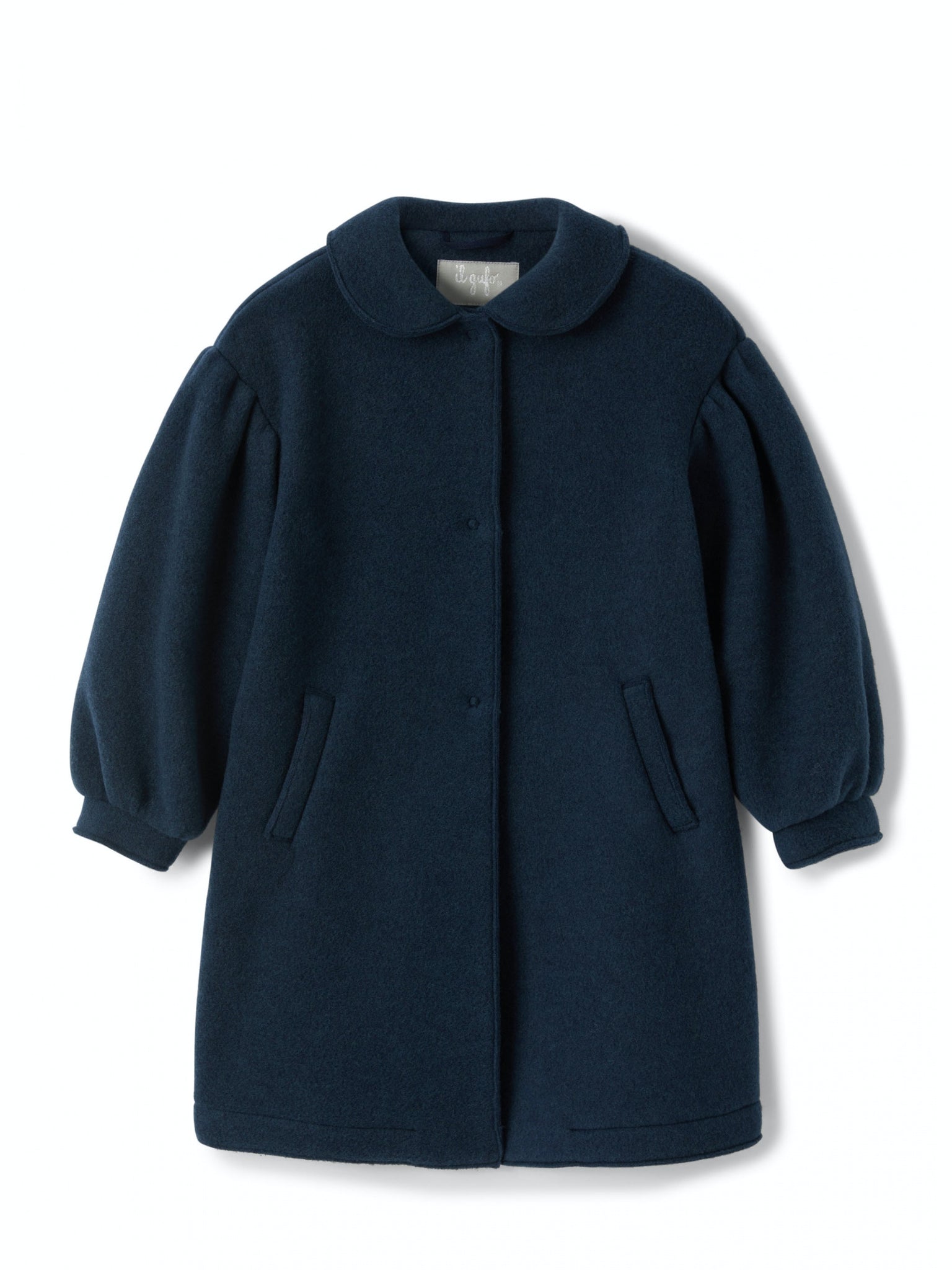 GIRLS BUTTON UP COAT W/PUFFY SLEEVES, DRK BLUE