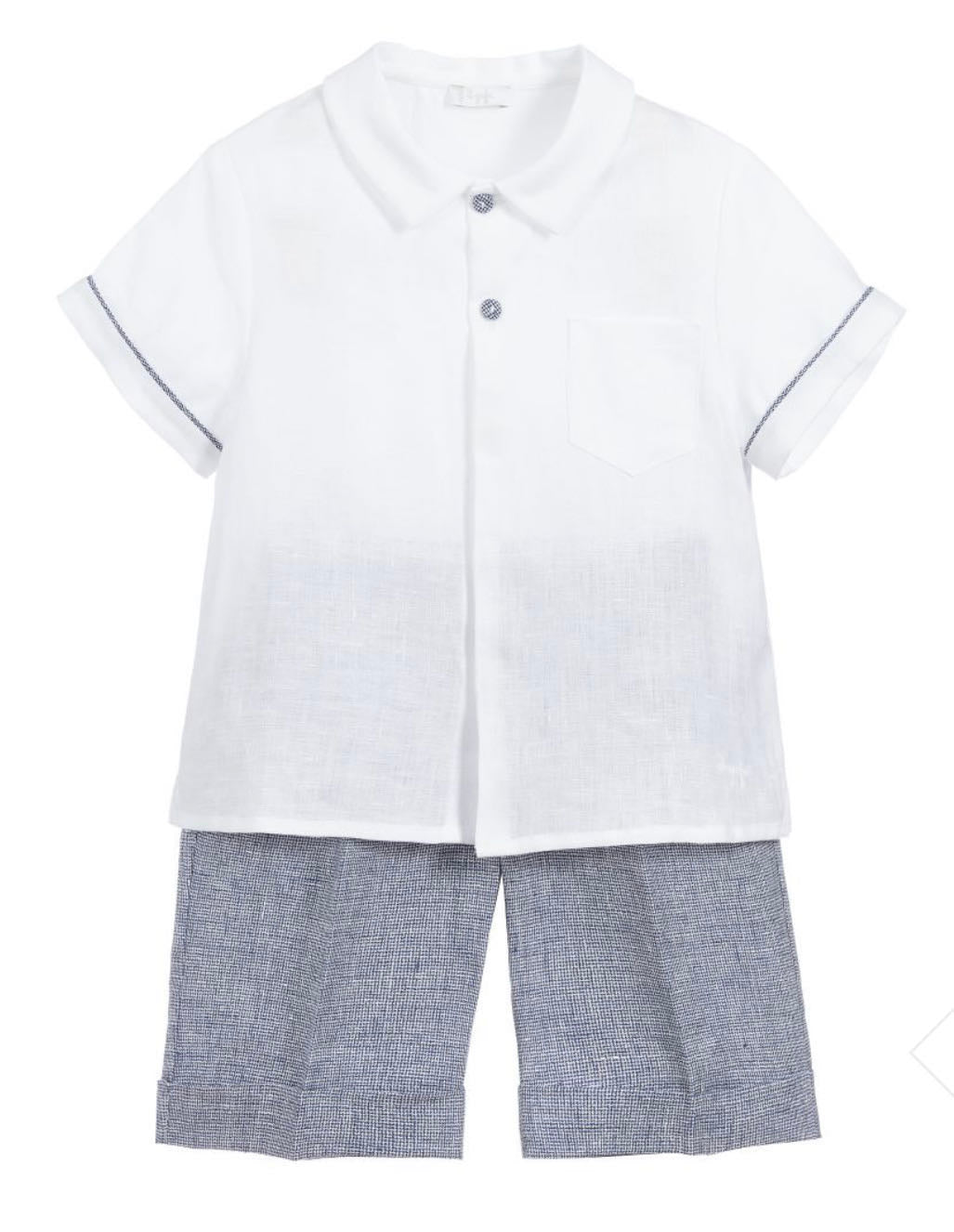 BABY BOY LINEN 2 PC BUTTON DOWN TOP AND SHORT SET, BLUE - C??marose Canada