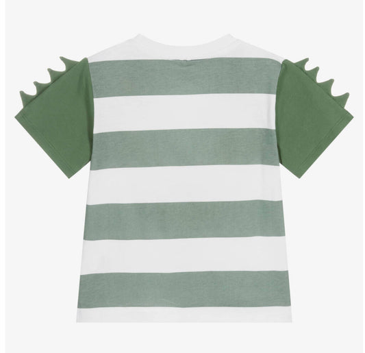 BOY SS STRIPED TEE WITH DOUBLE GECKO PRINT - WHITE
