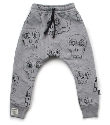 SCRIBBLED SKULLS BAGGY PANTS HEATHER GREY S