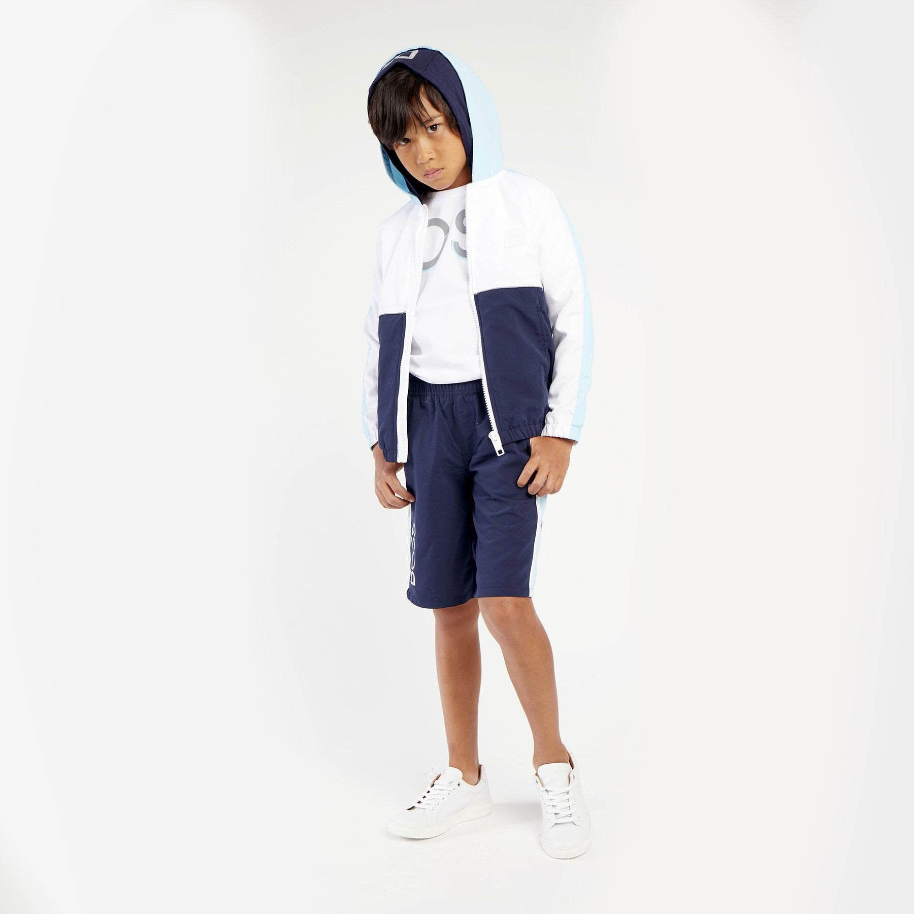 BERMUDA, LT BLUE STRIPES, SILVER LOGO,NAVY - Cémarose Canada