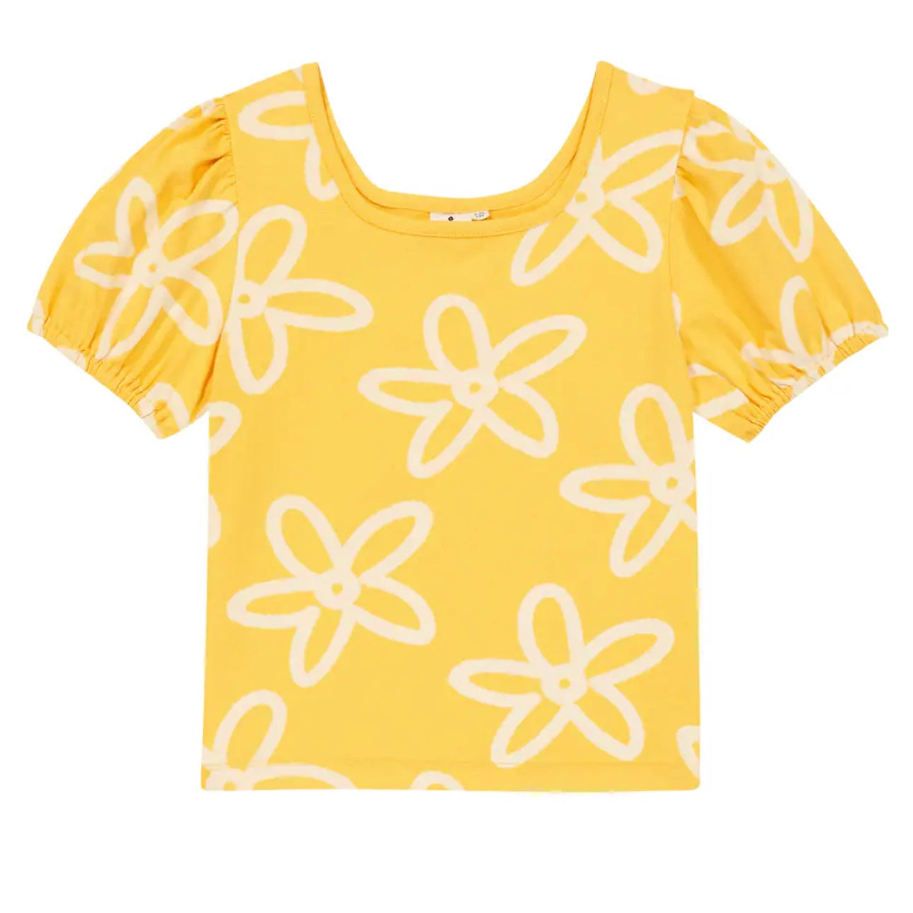 YELLOW FLOWER SQUARE NECKT-SHIRT