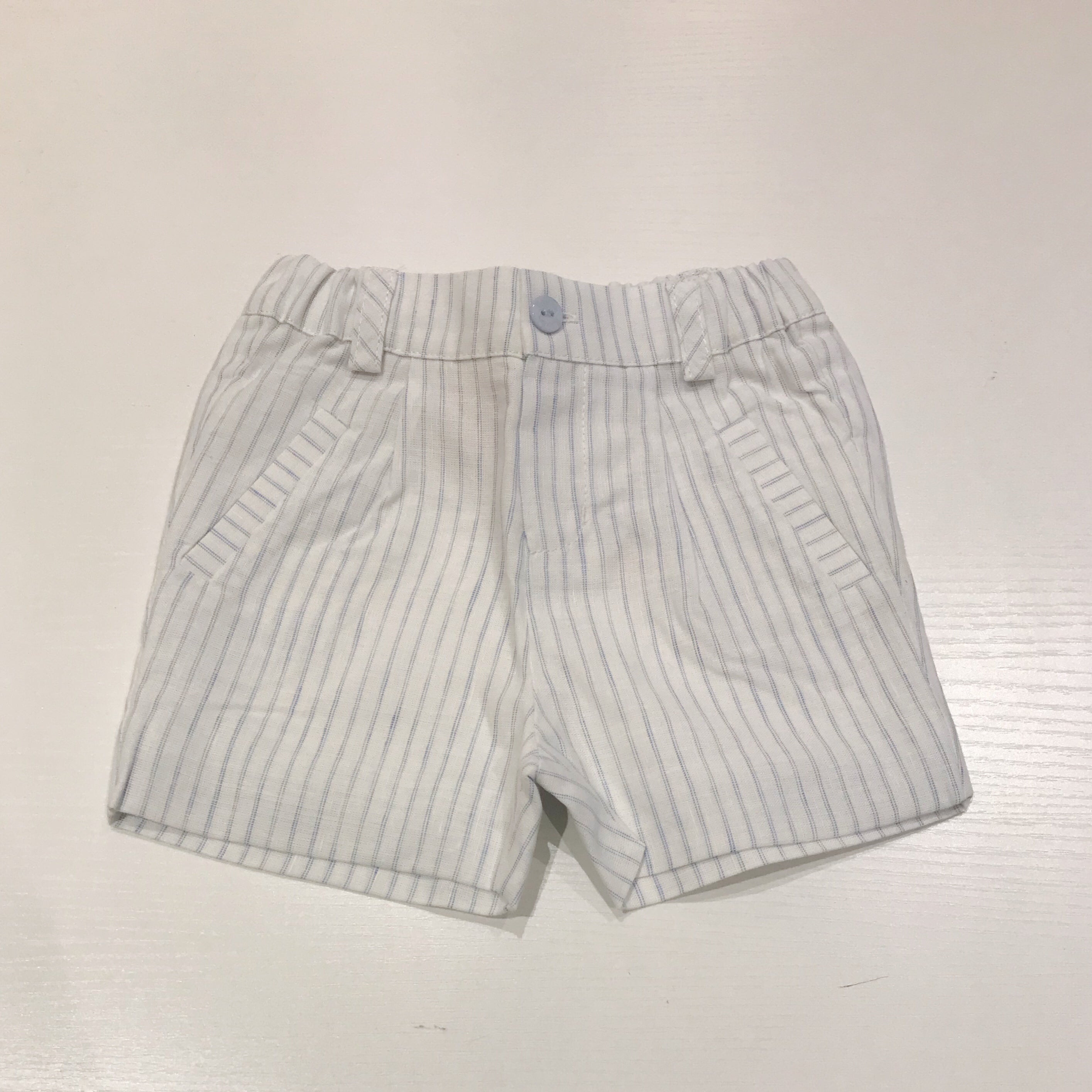 BLUE LINEN SHORTS,BLUE STRIPES - Cémarose Canada