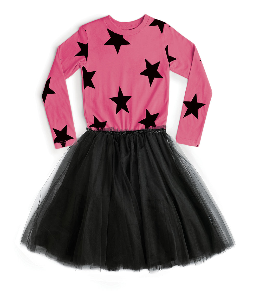 MAGIC STAR TULLE DRESS HOT PINK/BLACK S