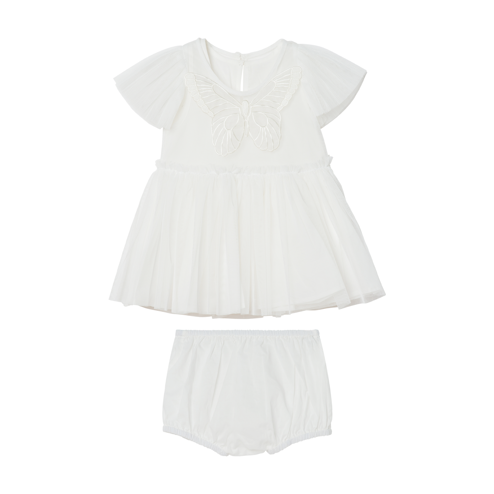 BABY GIRL TULLE DRESS WITH BUTTERFLY PATCH,WHITE - Cémarose Canada