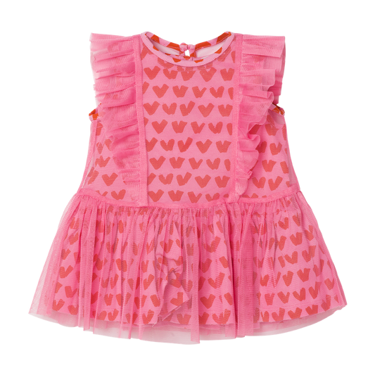 BABY GIRL HEARTS TULLE DRESS,PINK - Cémarose Canada