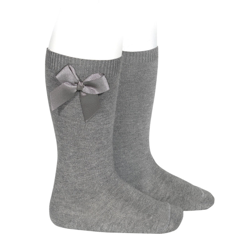 KNEE-HIGH SOCKS WITH GROSSGRAIN SIDE BOW, Light Grey 2.482/2 230 - Cémarose Canada