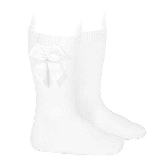 KNEE-HIGH SOCKS WITH GROSSGRAIN SIDE BOW, White 2.482/2 200 - Cémarose Canada
